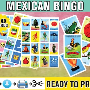 Mexican Loteria Game Cards  PDF INSTANT DOWNLOAD Digital File Ready To Print Loteria Mexicana Tradicional Descargable 2 Tablas por Hoja