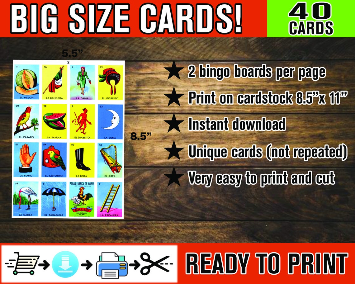 Mexican Loteria Game Cards Printable PDF INSTANT DOWNLOAD - Etsy