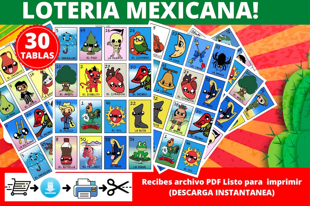 Mexican Loteria Game Cards Printable PDF INSTANT DOWNLOAD Digital File ...