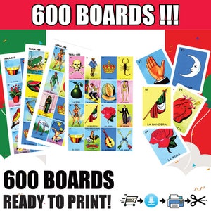 Cartes de jeu de la Loteria mexicaine 600 planches PDF imprimable à téléchargement immédiat Fichiers numériques prêts à imprimer Loteria Mexicana 600 TABLAS 1 an 2 par hoja