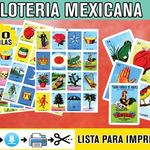 Loteria Mexicana Imprimible para Descargar en archivo PDF e imprimir en Casa 2 Tablas Por Hoja Juego tradicional de México para 80 Jugadores