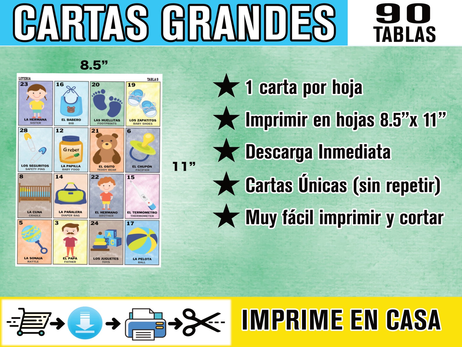 Loteria Baby Shower Download Bilingual Bingo PDF INSTANT - Etsy