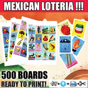 Mexican Loteria Game Cards 500 PLAYERS Download and Print to Play at Home Juego Loteria Mexicana imprimir Sin el Negrito, Borracho y Apache