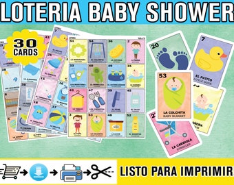 Ladda ner och skriv ut babyshower-lotteriet i PDF-format. Babyshower-bingo för 30 spelare. Tvåspråkig engelska och spanska. DIREKT NEDLADDNING. Loteria.