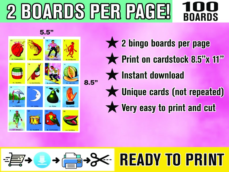 Mexican Loteria Game Cards Printable PDF INSTANT DOWNLOAD - Etsy