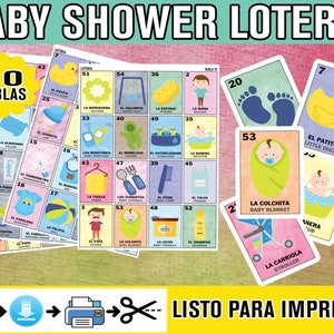 Loteria Baby Shower Download Bilingual Bingo PDF INSTANT DOWNLOAD Spanish English Digital Loteria Español e Ingles Descargar 90 Invitados