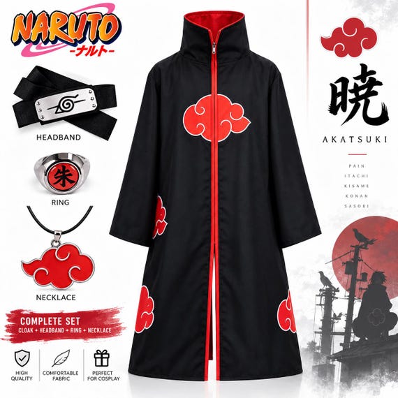 Akatsuki Cloak Cosplay Costume, Naruto Itachi Costume, Anime Halloween Costume, Ninja Cosplay Cloak