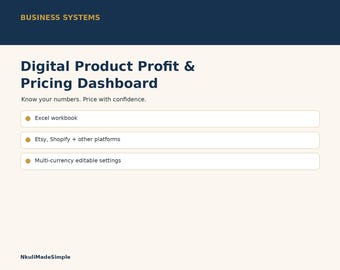 Digital Product Profit and Pricing Spreadsheet | Etsy Shopify Sales and Expense Tracker