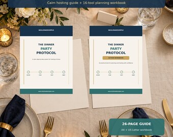 Dinner Party Planner and Hosting Guide | 16-Tool Workbook | Menu Guest List Timeline Checklist | Printable PDF