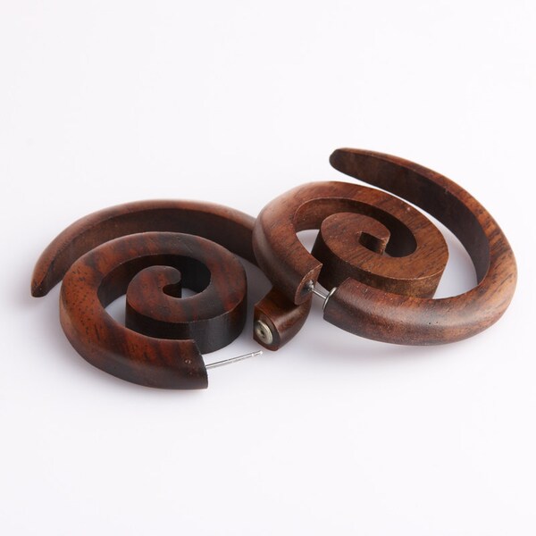 Fake Gauge Earrings - Wood Earrings Fake Piercing  - Push Back "Infinities" Sono Wood Earrings - Hippy Boho Fake Plugs Wood Body Piercing
