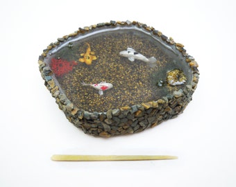 Miniature Rock Koi Pond - Large Size Ring Dish Plate Holder