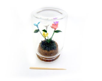 Miniature Rainbow Flowers in Glass Bottle - Large