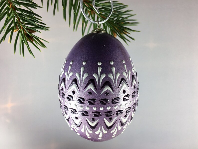 Christmas Pysanky Ornament In Purple Duck Egg Ornament Wax Etsy