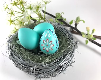 Easter Egg in Blue, Quail Egg Pysanky, Wax Embossed Easter Egg, Polish Pisanka, Easter Decoration
