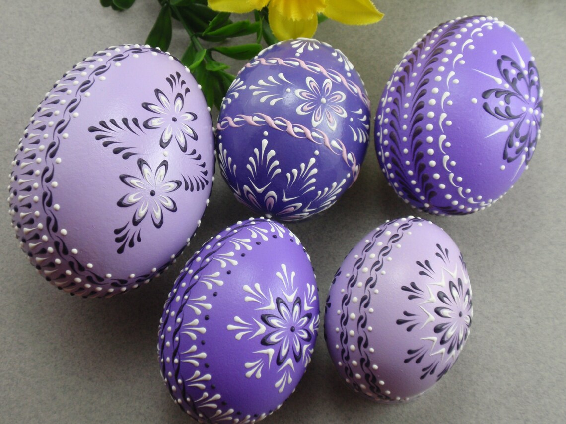 Set of 5 Easter Eggs in Purple Decorated Chicken Eggs Etsy