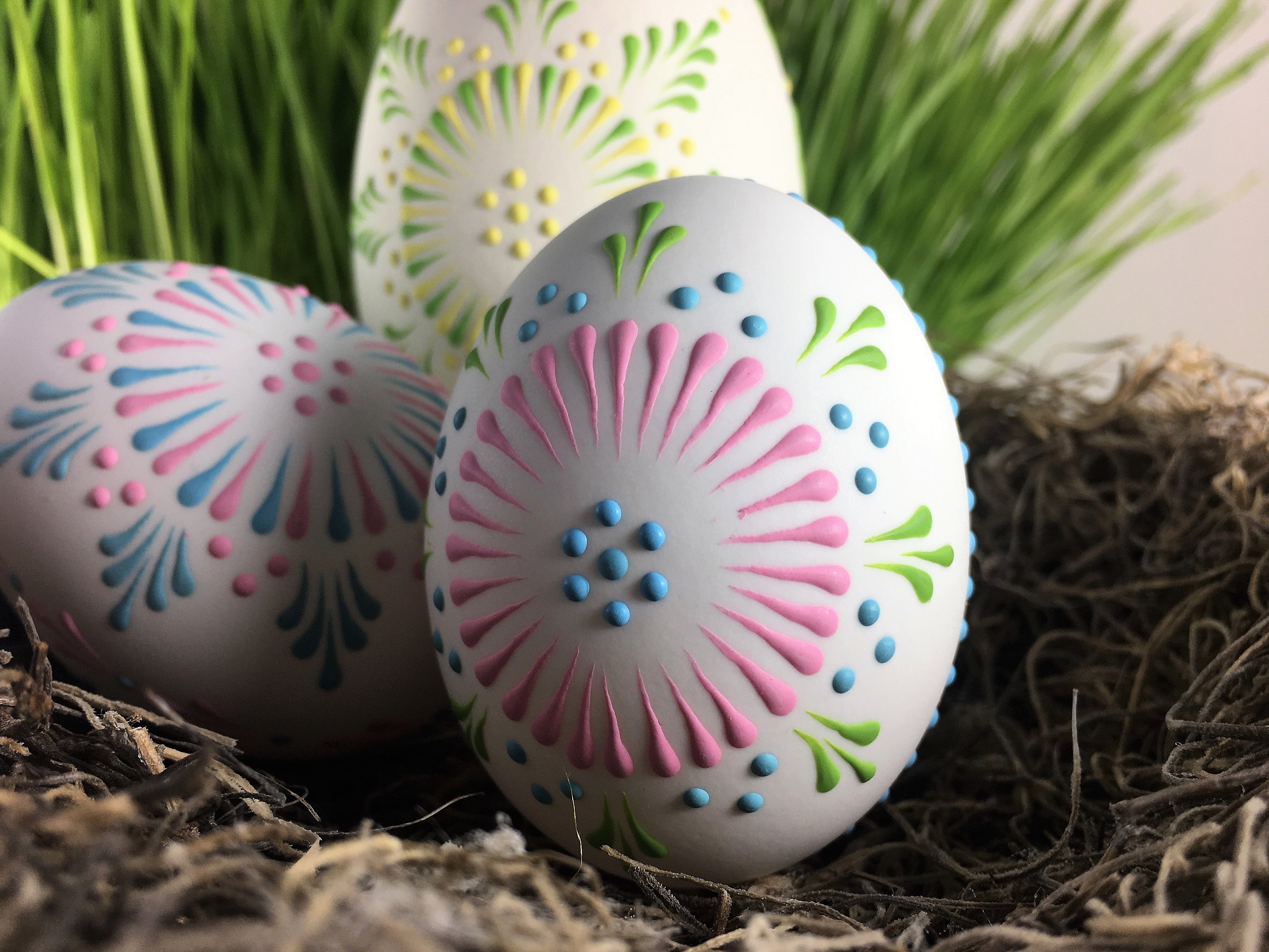 TUTORIAL Easter Eggs, Learn How to Make Polish Pysanky, PDF File Drop Pull Pysanky, DIY Pattern #1 Spring Rosettes, Polish Folk Art