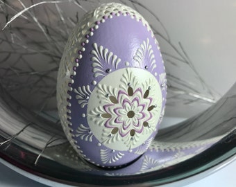 Goose Egg in Lavender Polish Pisanki, Carved and Wax Embossed Real Goose Egg, Polish Pysanky, Folk Art