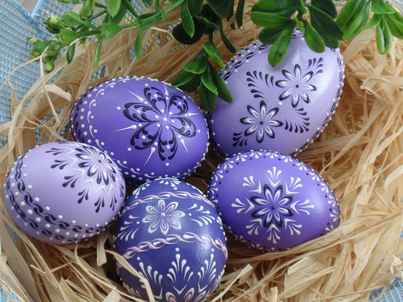 Set of 5 Easter Eggs in Purple Decorated Chicken Eggs Etsy