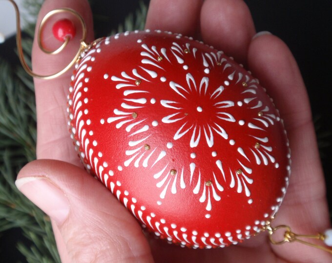 Egg Ornament in Red Hand Painted Egg Ornament Polish Pysanka Etsy