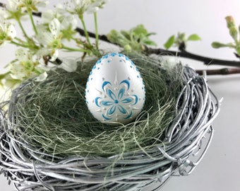 Easter Egg in Blue, Quail Egg Pysanky, Wax Embossed Easter Egg, Polish Pisanka, Easter Decoration