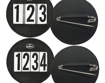 Personalised Hamag™ Leather Saddle Cloth Number Holders (Pair) - Round  | Custom Saddle Pad Number Holder | Handmade | Customise Numbers