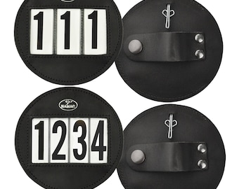 Personalised Hamag™ Leather Bridle Number Holders (Pair) - Round | Custom Leather Bridle Number Holder | Handmade | Customise Numbers