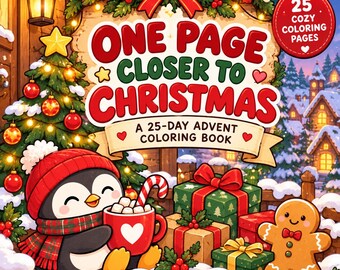 25-tägiges Weihnachts-Adventskalender-Malbuch, gemütliche Weihnachtsszenen (PDF-Download)