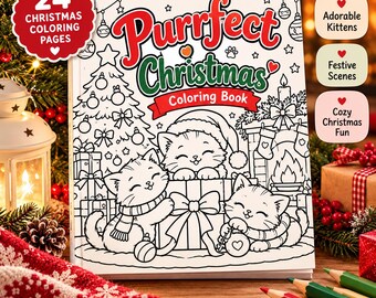 Livre de coloriage de chats de Noël, 24 pages de chatons mignons pour adultes et enfants, PDF à imprimer, coloriages de Noël chaleureux, compte à rebours de l'Avent