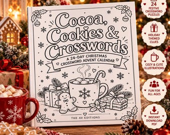 Livre de mots croisés de Noël, calendrier de l'Avent de 24 jours pour enfants et adultes, activité de Noël au format PDF