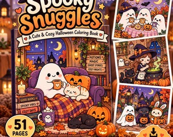 Gruselige Kuschelstunden – Halloween-Malbuch | Gemütliche Geister (Digitaler Download)