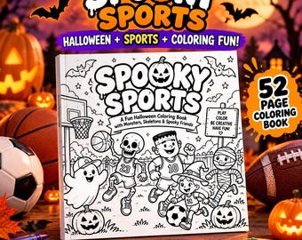 Gruseliges Sport-Halloween-Malbuch für Kinder, 52-seitiges druckbares PDF