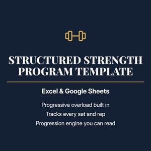 Sjabloon voor een gestructureerd krachttrainingsprogramma | 24 weken durend periodiek trainingsschema met automatische progressie en trainingslogboek | Excel & Google Sheets