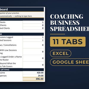 Coaching Business Spreadsheet, Client Tracker, Session Tracker, Package Tracker, Invoice Template, Google Sheets Excel, Wellness Coach