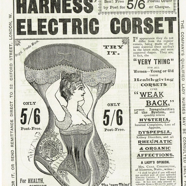 Antique vintage Victorian advertising papers - Electric corsets , Electric belt