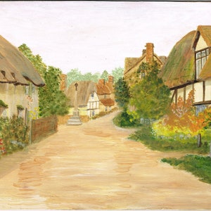 Vintage Original-Acrylgemälde von britischem Dorf aus den 1980er Jahren