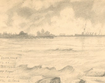 Original Handmade Graphite Pencil Drawing Boats On River Stone Bridge Landscape Fine Art A3 Size Drawing Graphite Pencil
