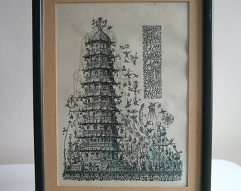 Vintage framed The Dream Pagoda print picture