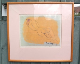 Vintage framed sleeping nude limited edition print by Rhode Hodes - poet / illustrator