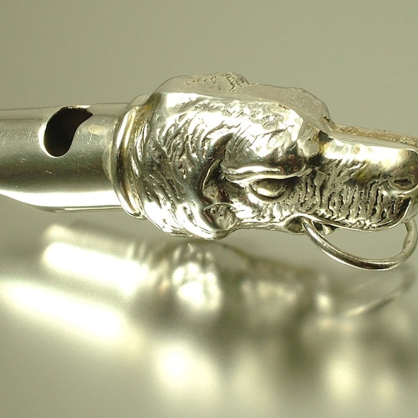 Antique/ estate / vintage Victorian style,novelty dog, sterling silver working whistle pendant - jewelry / jewellery
