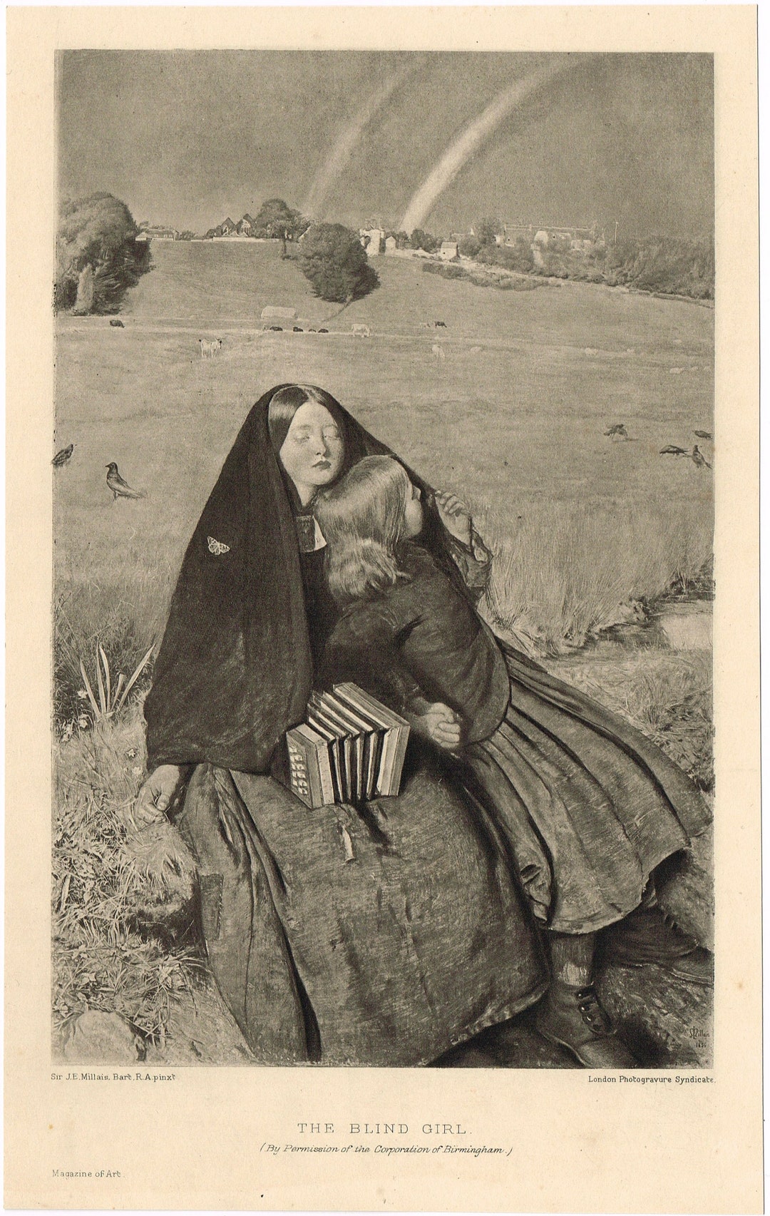 The Blind Girl by Sir J E Millais , Antique Vintage 20th Century