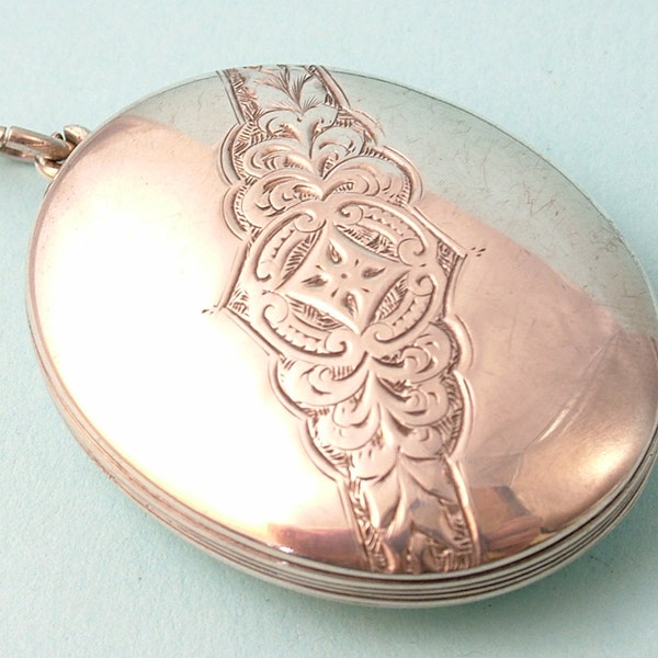 Antique Victorian 1800s, sterling silver, hand engraved locket