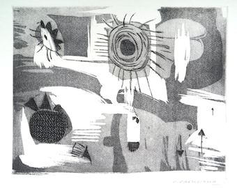 Carmelo Castellano 1925 - 2012 original 1960s abstract etching print, Groupo Z, Spanish artist