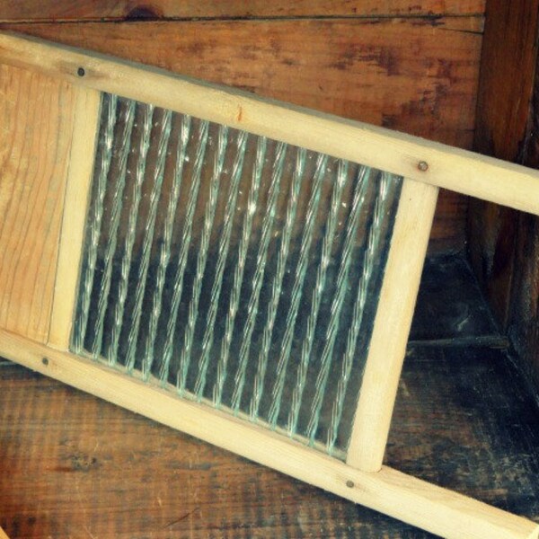 Vintage Washboard, Wood and Glass