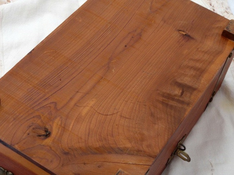 Vintage Cedar Wood Humidor Box Brass Hinges Handle Latch Etsy