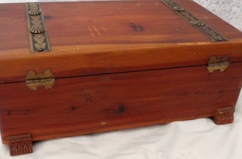 Vintage Cedar Wood Humidor Box Brass Hinges Handle Latch Etsy