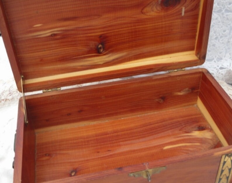 Vintage Cedar Wood Humidor Box Brass Hinges Handle Latch Etsy