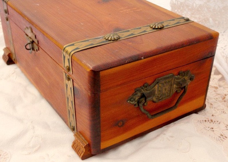Vintage Cedar Wood Humidor Box Brass Hinges Handle Latch Etsy