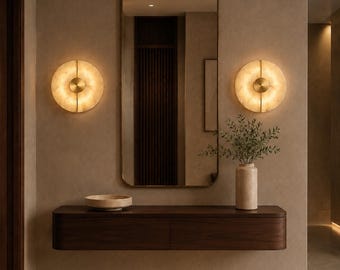 Applique murale LED en marbre naturel 20 cm – Luminaire rond doré, lumière chaude pour chambre, salon et couloir