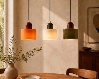 Suspension colorée en verre, luminaire de plafond rétro, lampe Japandi, éclairage d’îlot de cuisine, décoration Mid-Century Mod