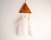 Boho Triangle Mobile - Sparkling Stars - With Golden Glittered Stellar Sky and Natural White Feathers - Home Decor, Nursery Mobile